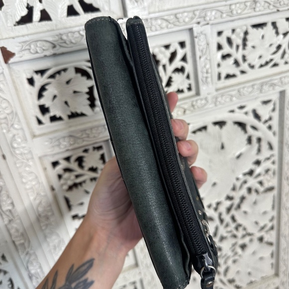 Vintage Fossil Dark Gray Leather Studded Multi Compartment Wallet - Picture 6 of 9